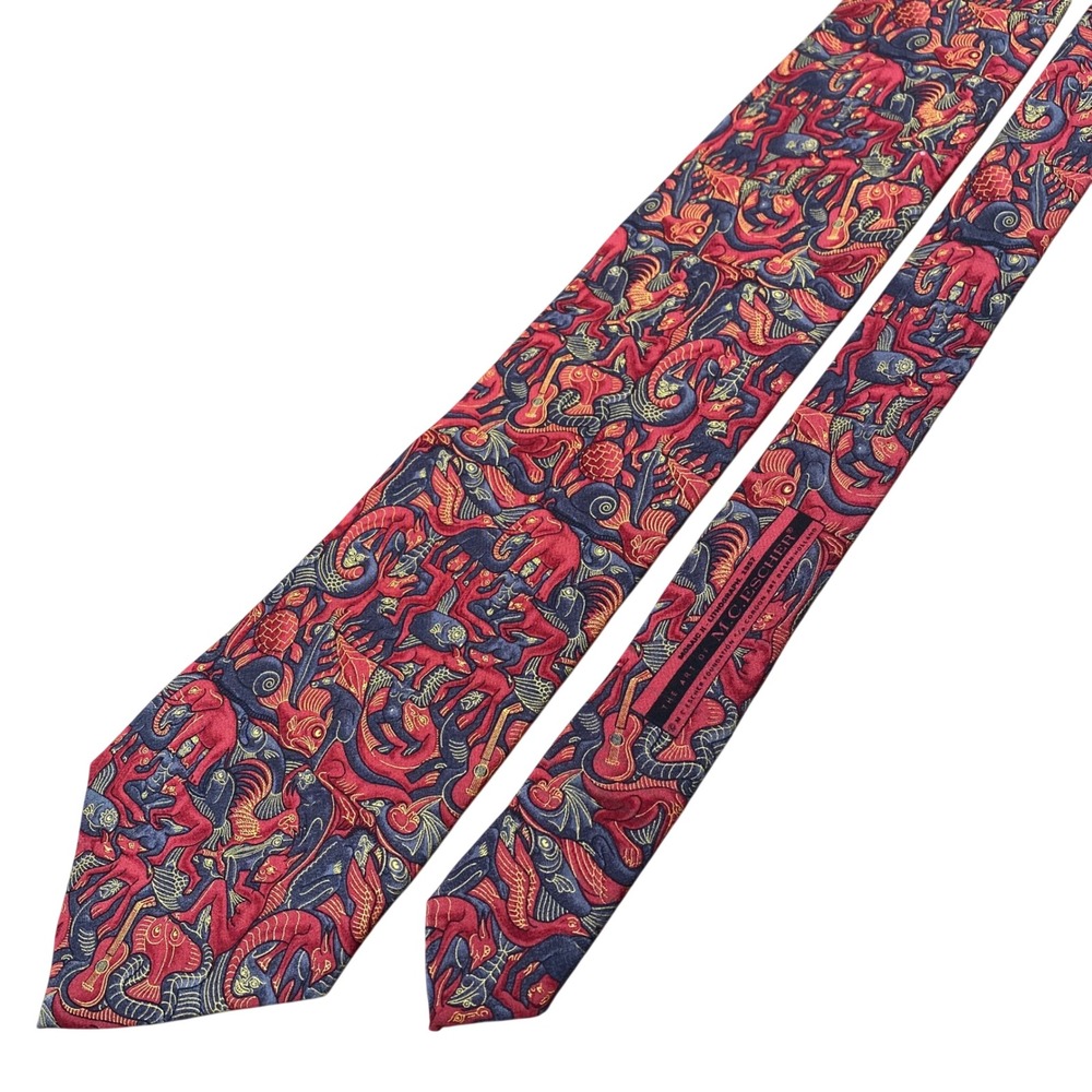 M.C. Escher Mosaic II Tie Mens Red Silk Italy Lithograph Art Print Vintage - Picture 3 of 8